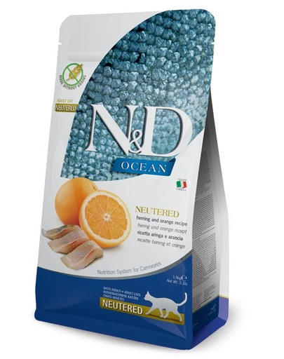 FARMINA N&D Ocean Cat Neutered Adult Herring & Orange śledź i pomarańcza dla kotów kastrowanych 1.5 kg